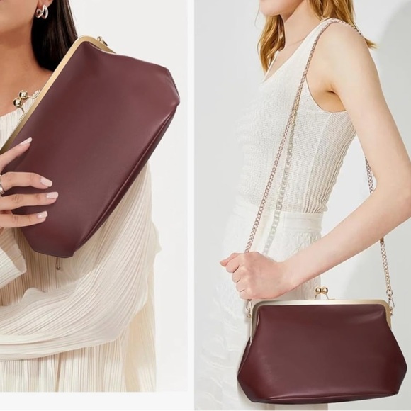 Kisslock buttery soft wine colored Leather like Handbag - Picture 2 of 8